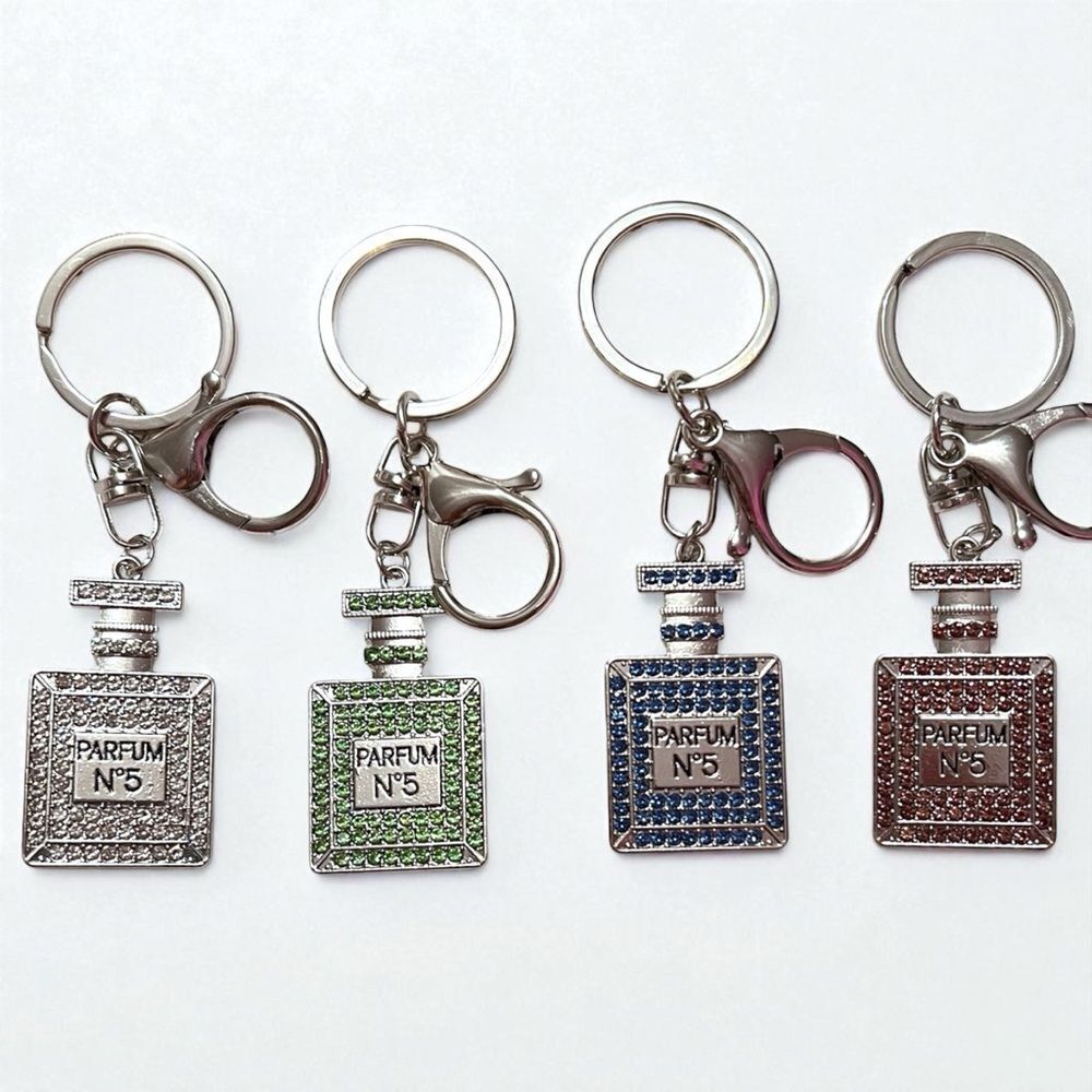 Crystal Parfum No5 Perfume Bottle Silver Keychain